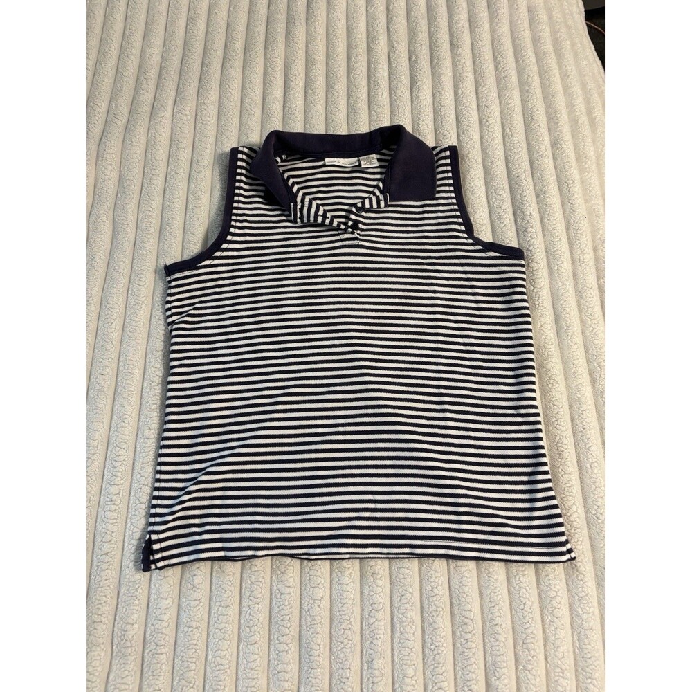 Croft & Barrow Polo Collared Tank Top Women’s XL Blue White Stripe Nautical Prep
